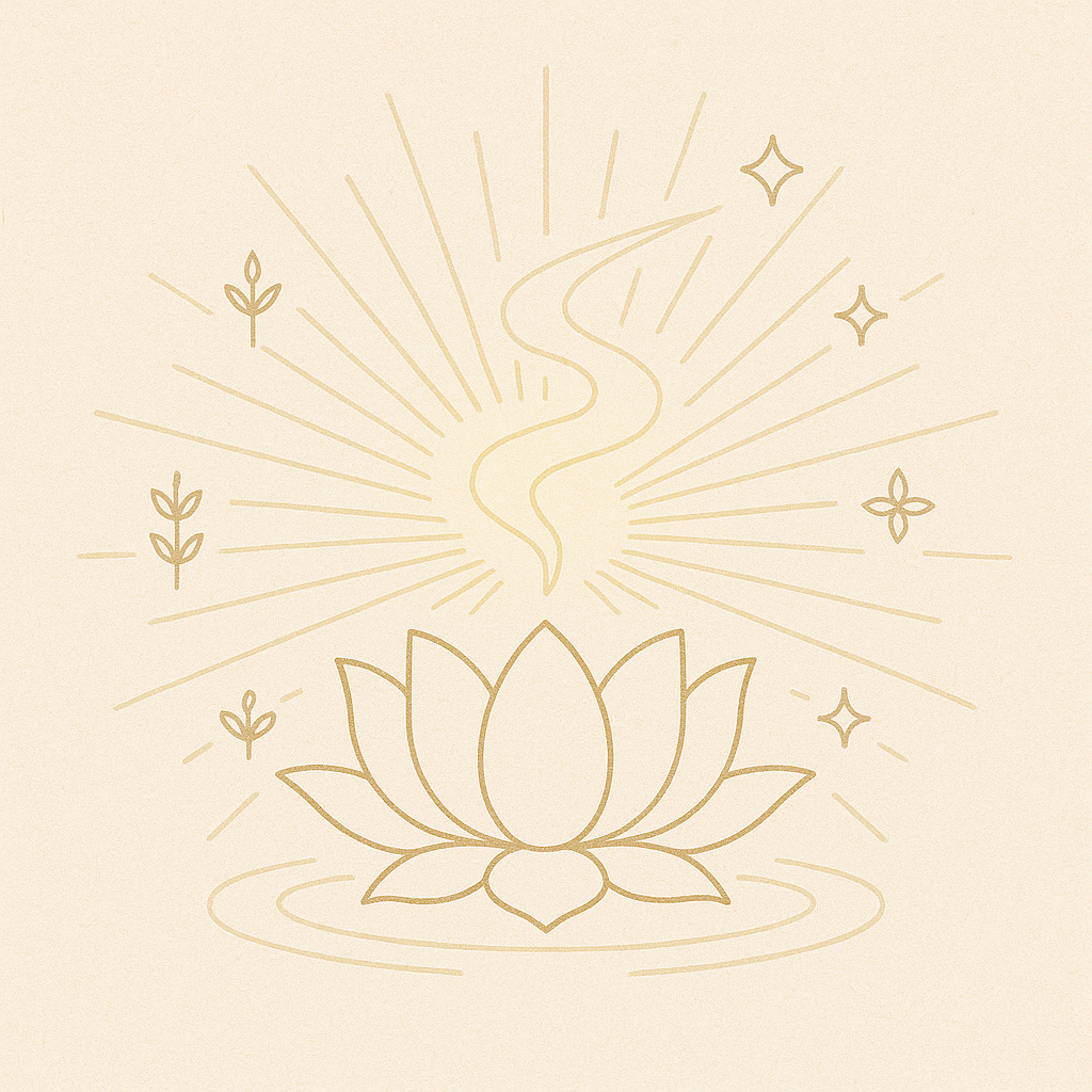 Inner Smile Breathing Lotus flower with radiating heart rays and sacred light, minimalist spiritual artwork representing heart-centered breath and inner blooming.